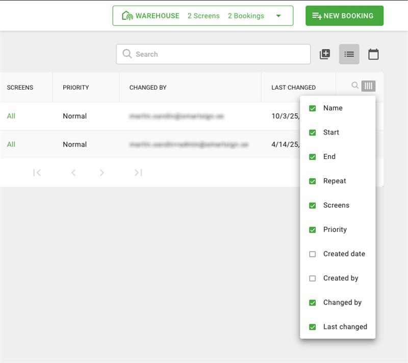 Changed By column in booking list view