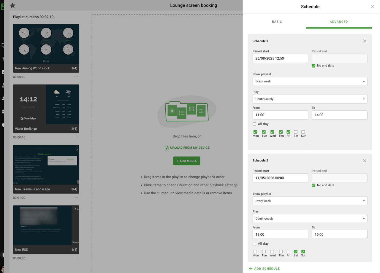 Multiple schedules for bookings