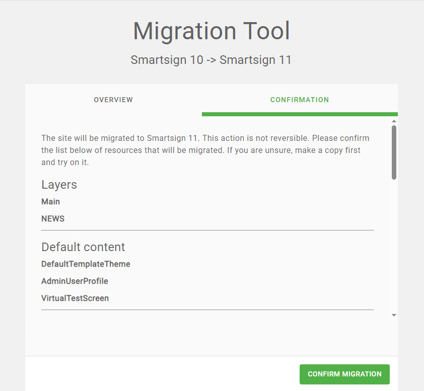 Migration Confirmation