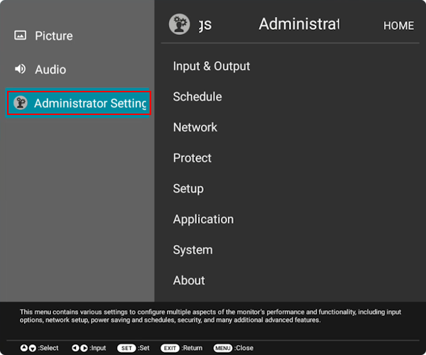 Administrator settings